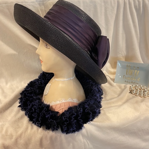 Distinctive Hats Satin Bow on headband in Navy 19400-NAV main image 1